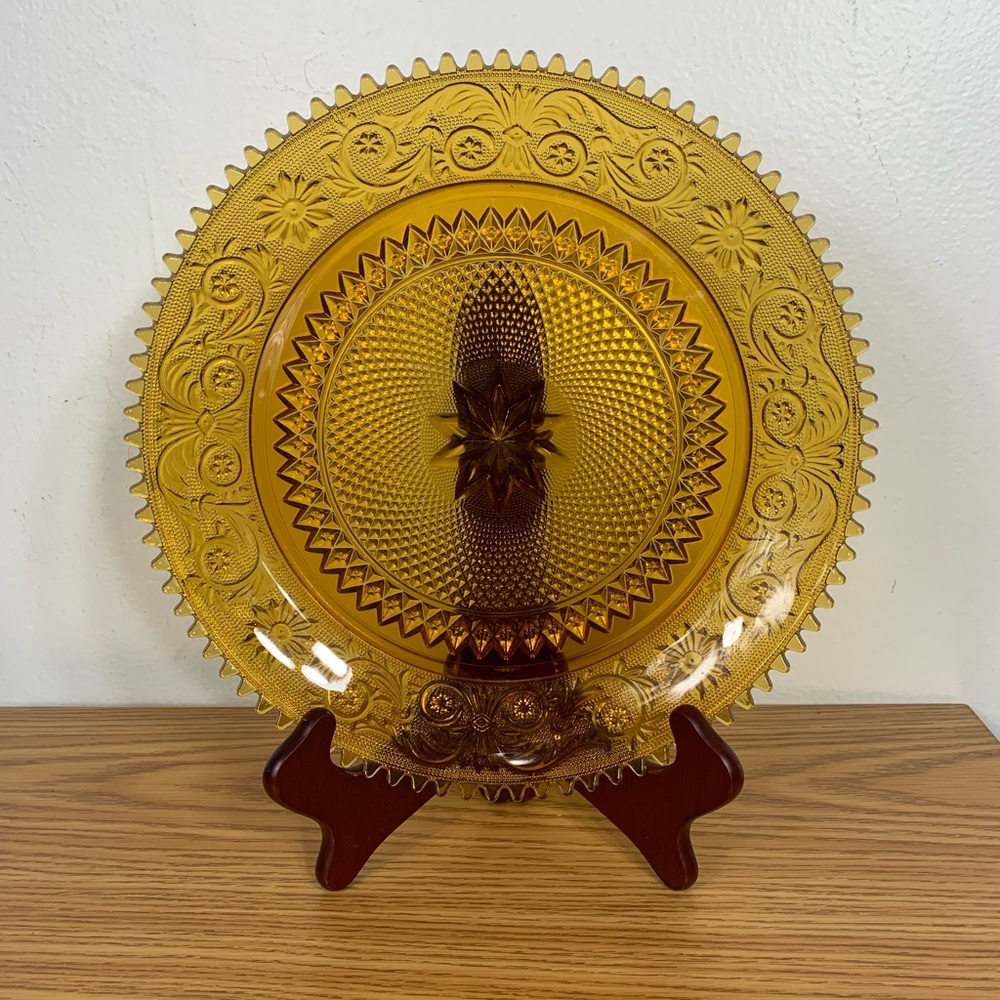Vintage Tiara Sandwich Glass Amber Serving Platter‎ 12in